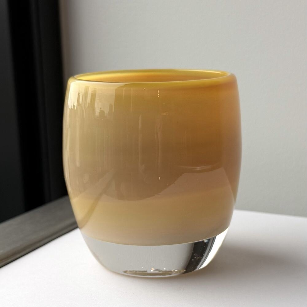Glassybaby Votive Candle Holder "Creme Brulee" Pre-Triskelion Old Sticker